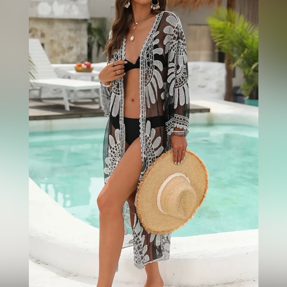 Black and White Sheer Swim Cover-Up